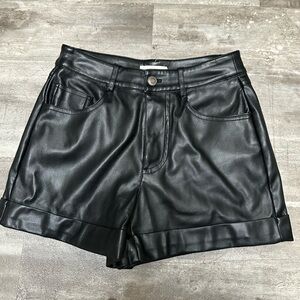 Avec Les Filles Black Faux Leather High Waist Shorts